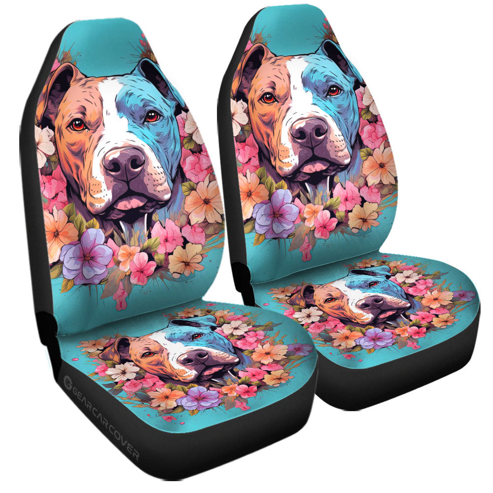 Dog Pitbull Floral Car Seat Covers Custom Car Accessories