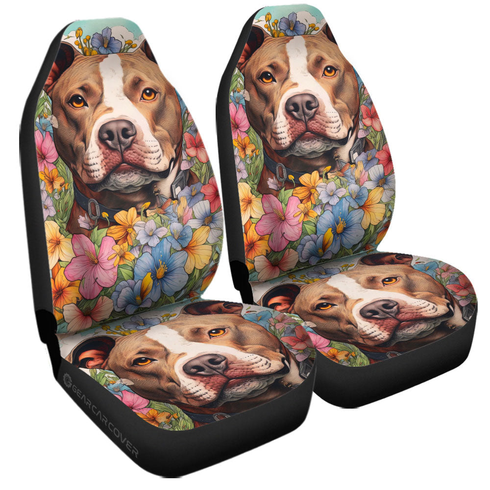 Dog Pitbull Floral Car Seat Covers Custom Car Accessories