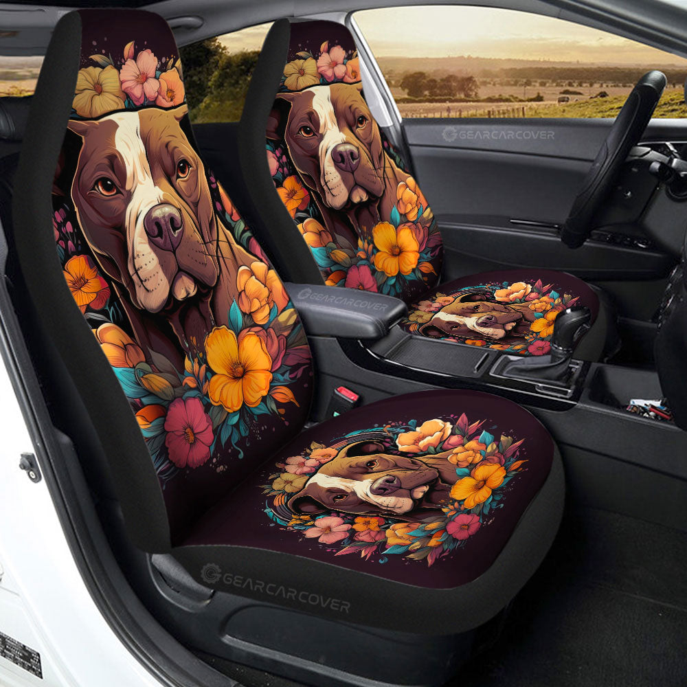 Dog Pitbull Floral Car Seat Covers Custom Car Accessories