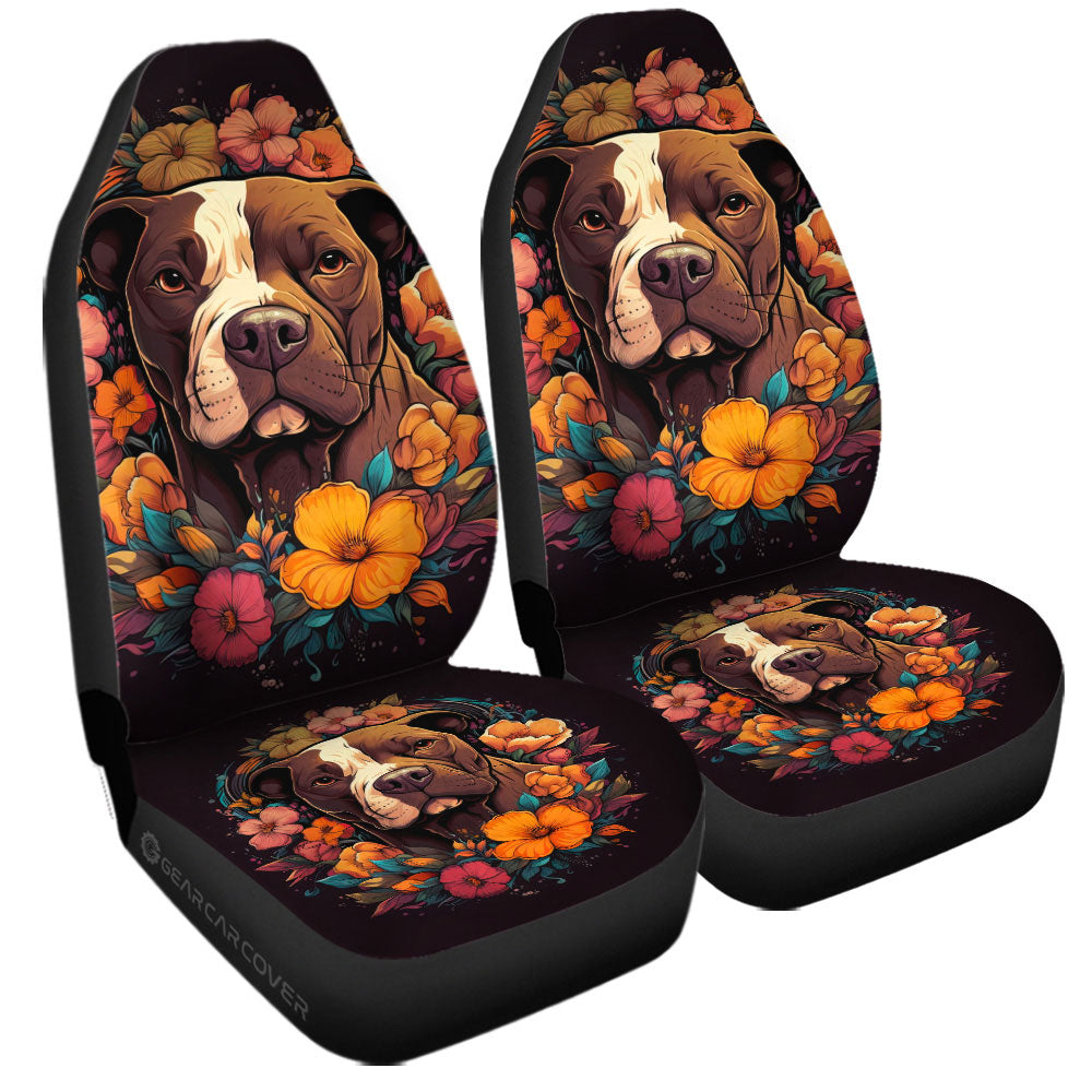 Dog Pitbull Floral Car Seat Covers Custom Car Accessories