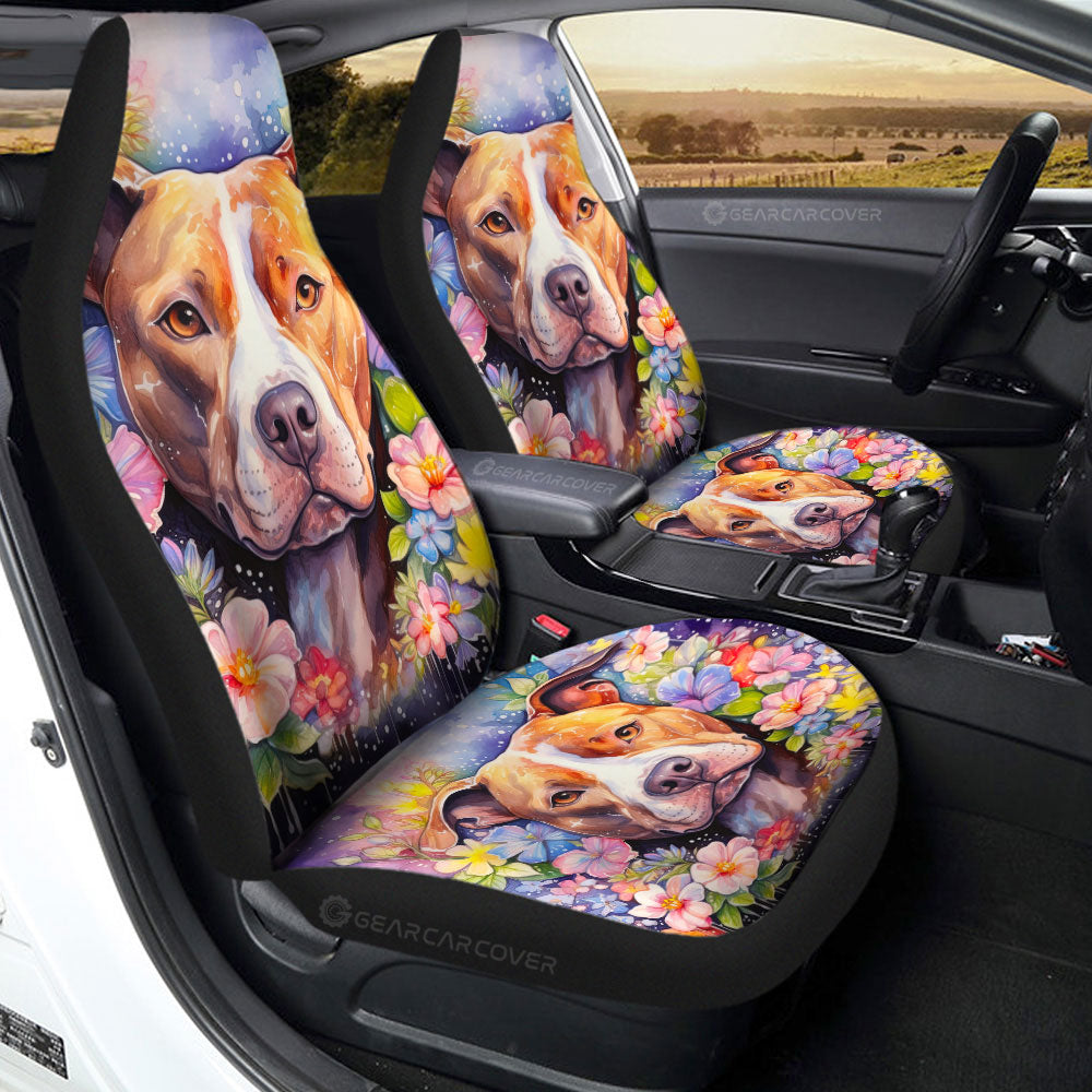 Dog Pitbull Floral Car Seat Covers Custom Car Accessories