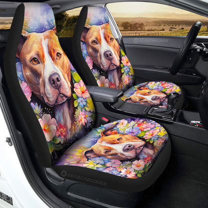 Dog Pitbull Floral Car Seat Covers Custom Car Accessories