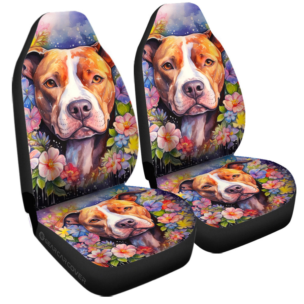 Dog Pitbull Floral Car Seat Covers Custom Car Accessories