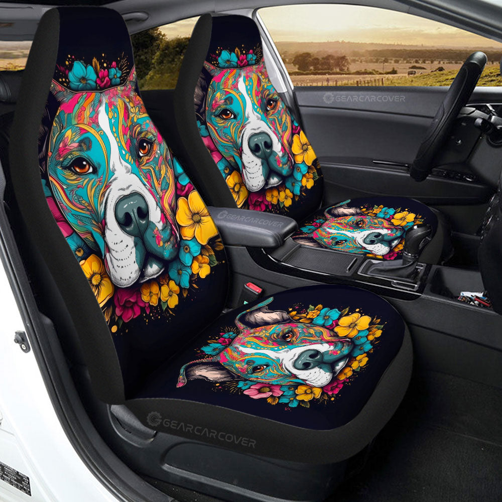 Dog Pitbull Floral Car Seat Covers Custom Car Accessories
