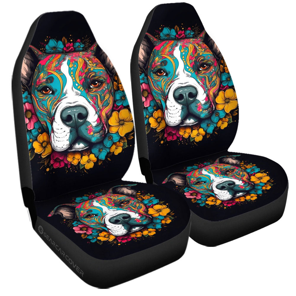 Dog Pitbull Floral Car Seat Covers Custom Car Accessories