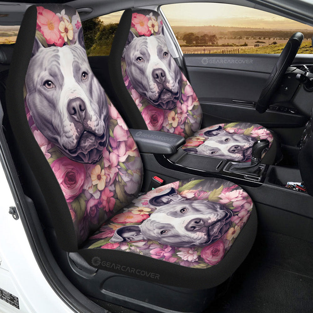 Dog Pitbull Floral Car Seat Covers Custom Car Accessories