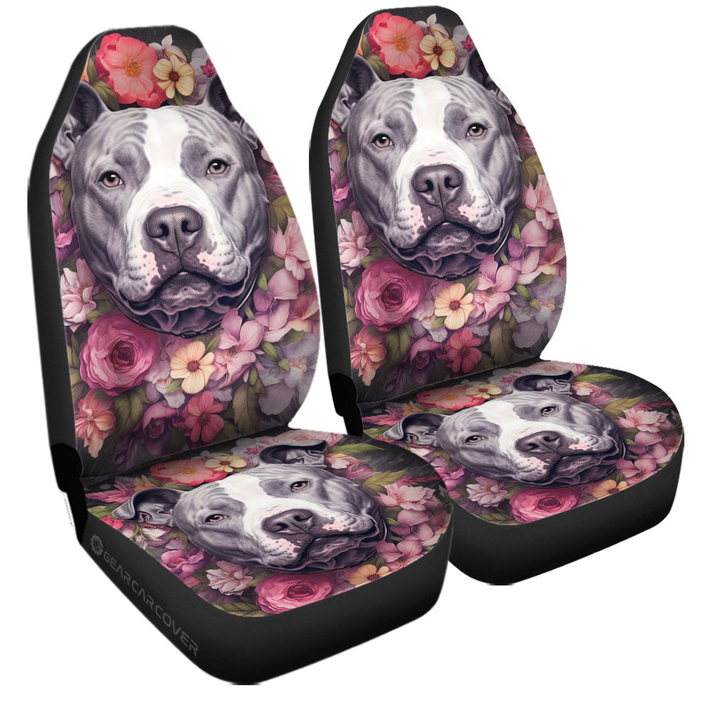 Dog Pitbull Floral Car Seat Covers Custom Car Accessories