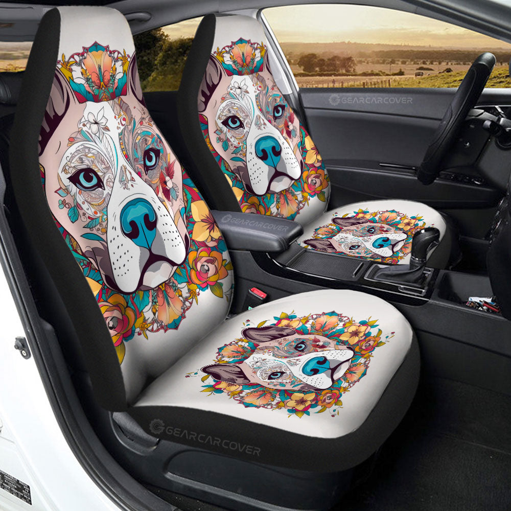 Dog Pitbull Floral Car Seat Covers Custom Car Accessories