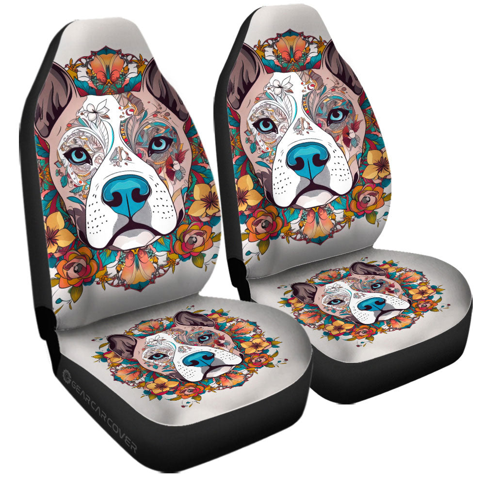 Dog Pitbull Floral Car Seat Covers Custom Car Accessories