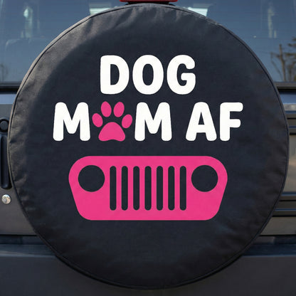 Dog Mom AF Leather Spare Tire Cover – Pink Jeep Design for Dog Lovers
