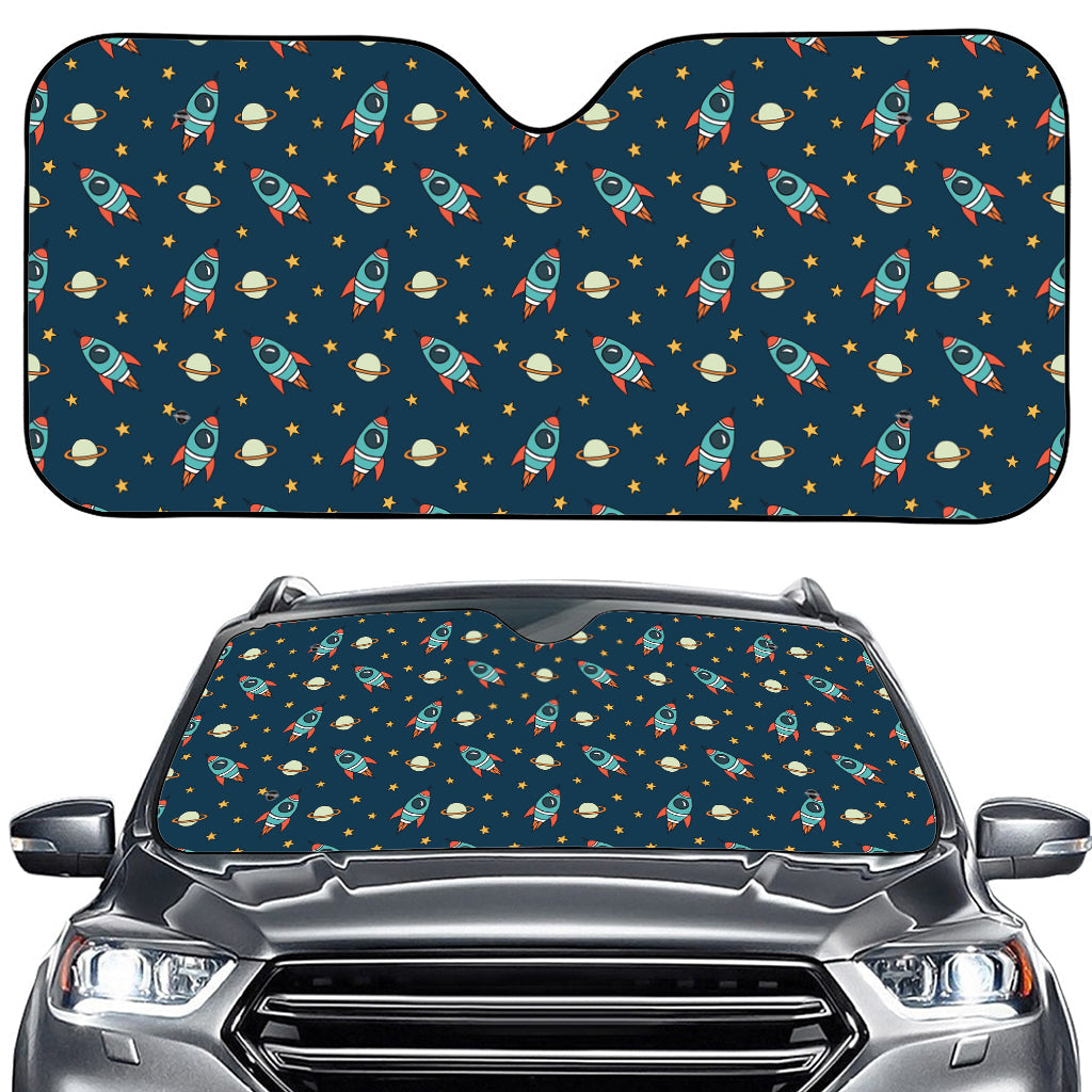 Doodle Rocket Pattern Print Car Windshield Sun Shade