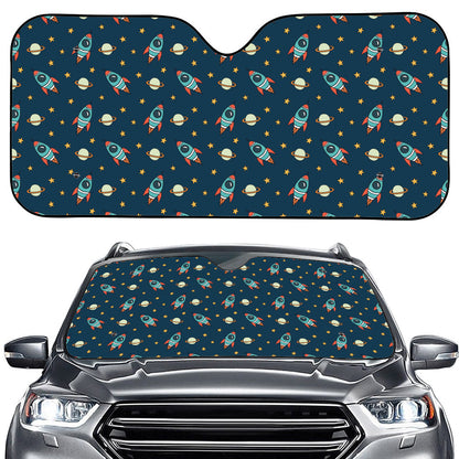 Doodle Rocket Pattern Print Car Windshield Sun Shade