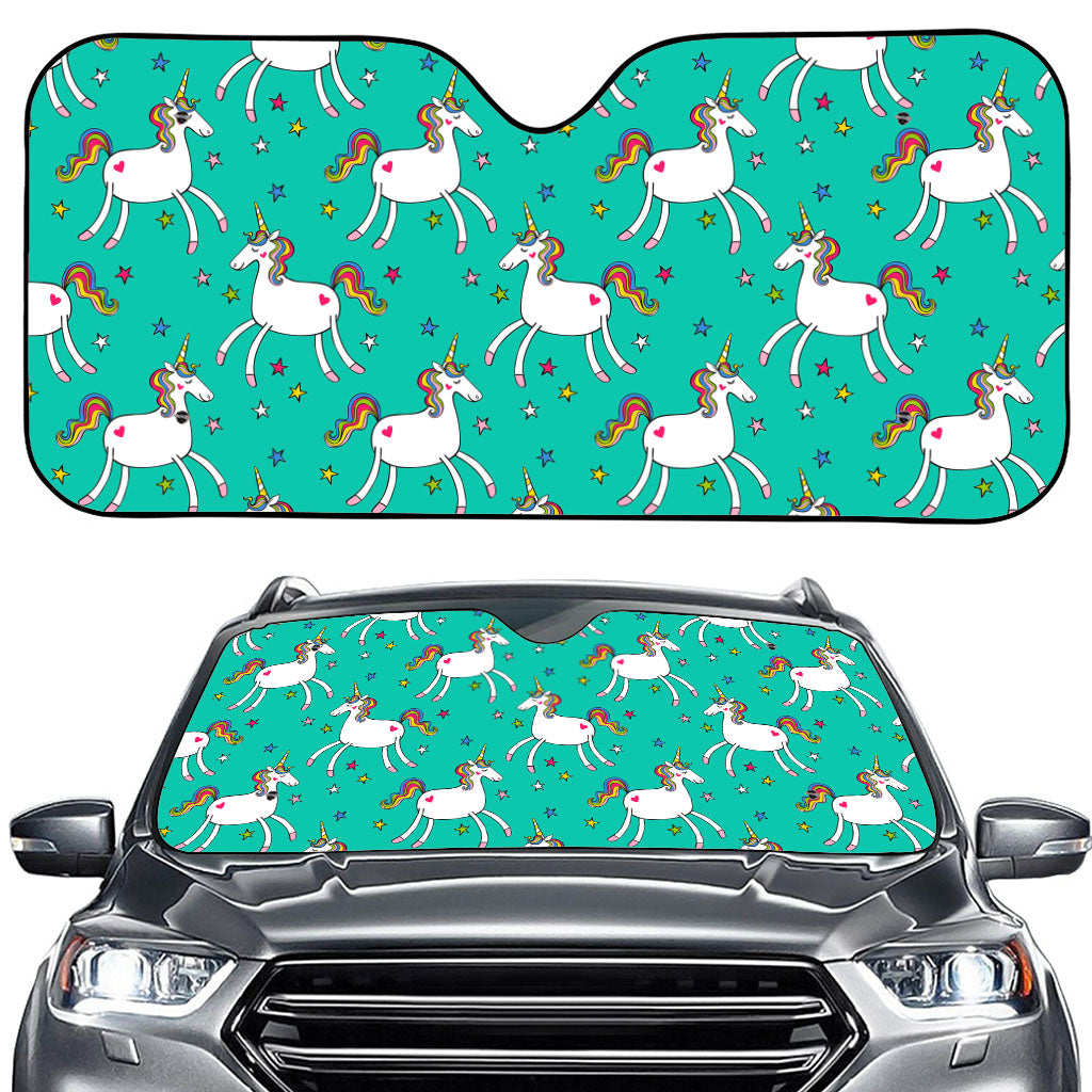 Doodle Unicorn Pattern Print Car Windshield Sun Shade