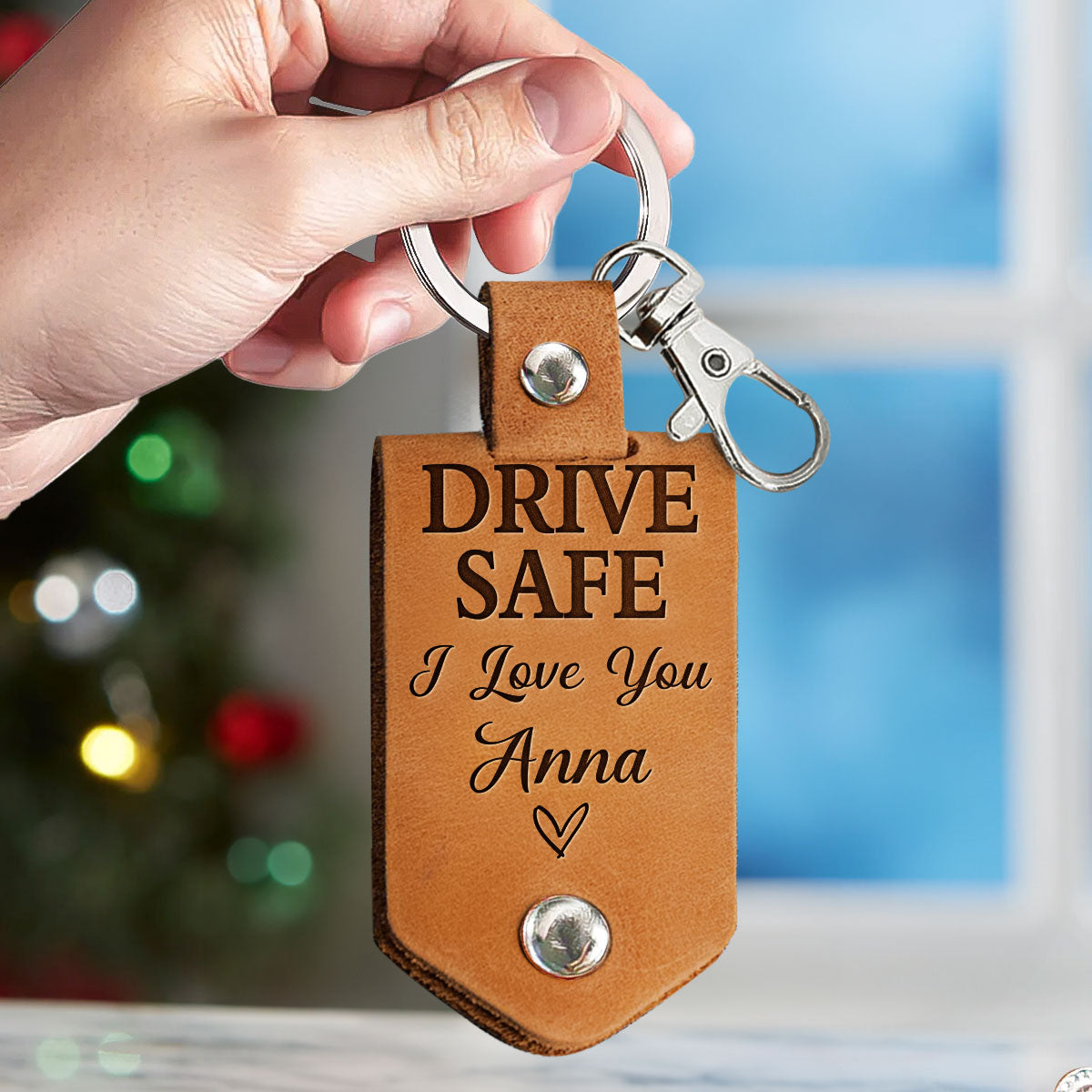 Drive Safe I Love You More Than The Distance Between Us - Personalized Leather Photo Keychain