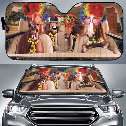 Driving Funny Horse Clowns All Over Printed 3D Sun Shade