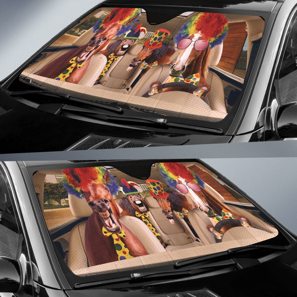 Driving Funny Horse Clowns All Over Printed 3D Sun Shade