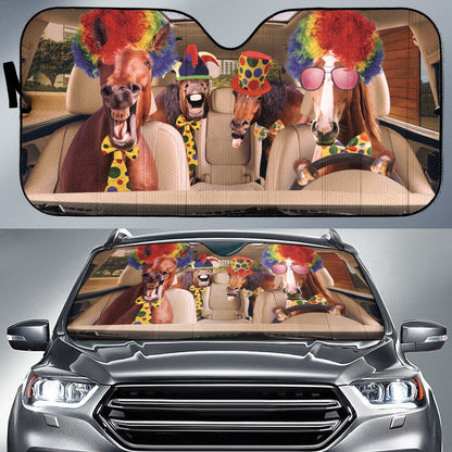 Driving Funny Horse Clowns Car Auto Sunshades