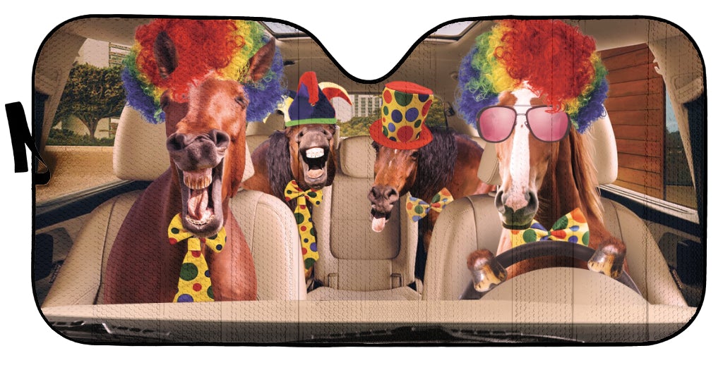 Driving Funny Horse Clowns Car Auto Sunshades