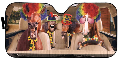Driving Funny Horse Clowns Car Auto Sunshades