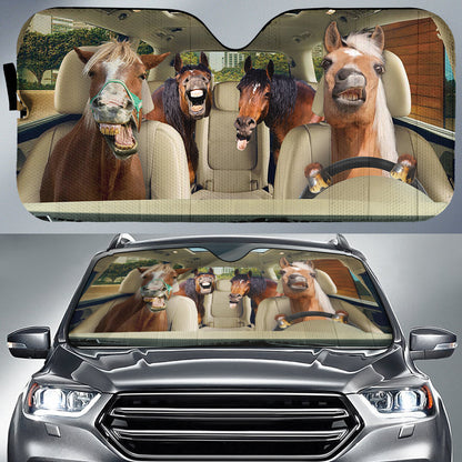 Driving Funny Horses All Over Printed 3D Sun Shade