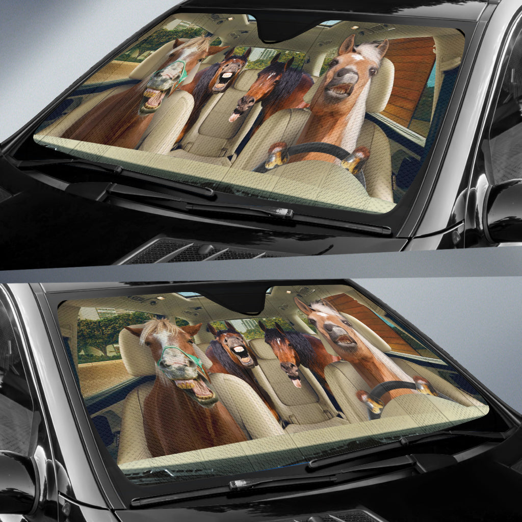 Driving Funny Horses All Over Printed 3D Sun Shade