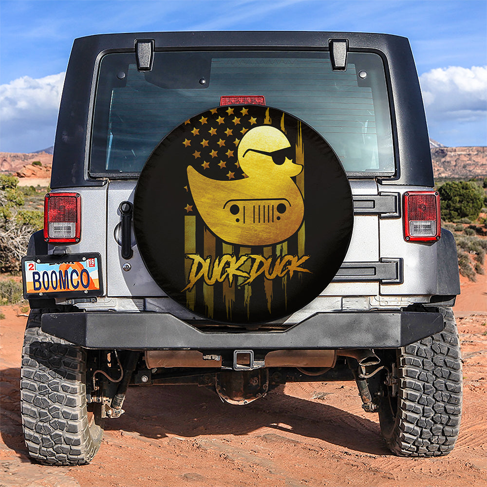 Duck Duck Sunglasses US Flag Funny Car Spare Tire Cover