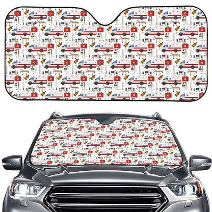 EMS Paramedic Pattern Print Car Windshield Sun Shade
