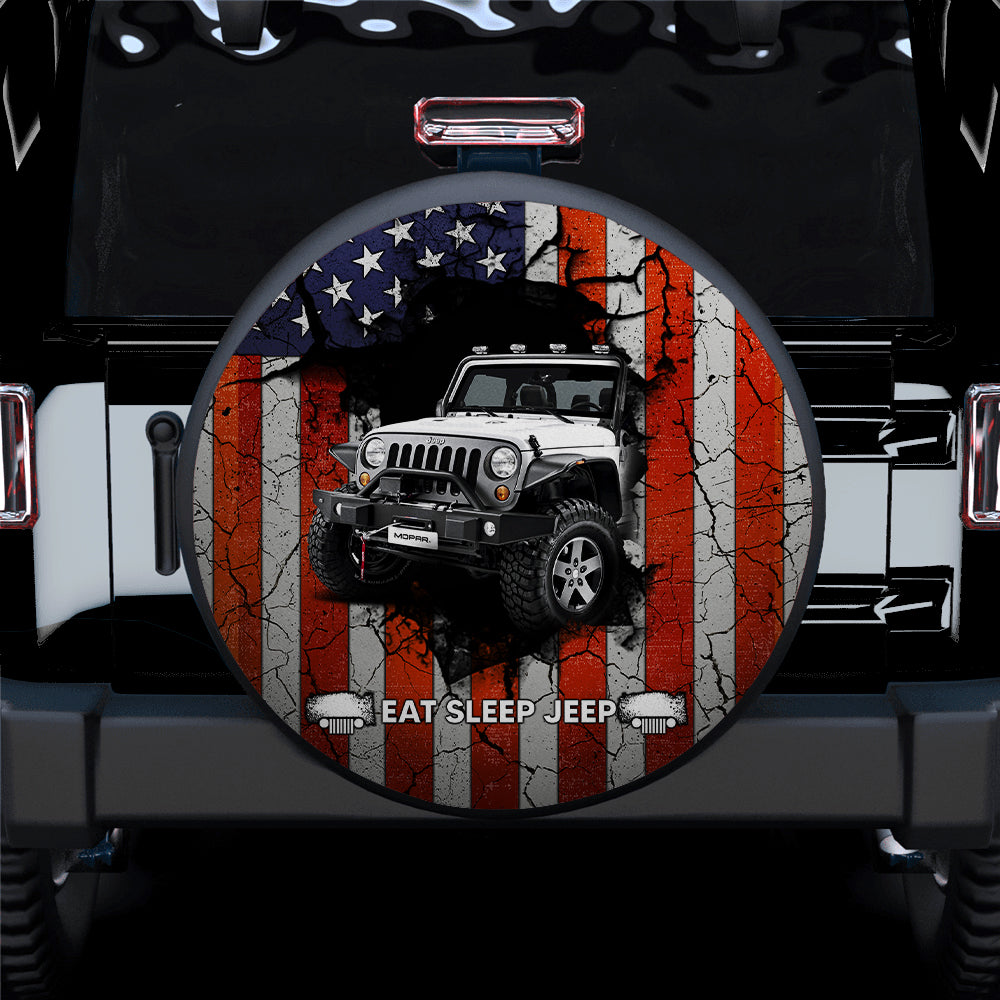 Eat Sleep Jeep American Flag Car Spare Tire Cover