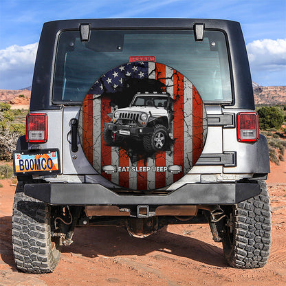 Eat Sleep Jeep American Flag Car Spare Tire Cover