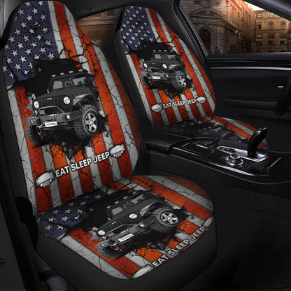 Eat Sleep Jeep Black Car Seat Covers