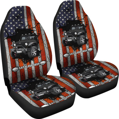 Eat Sleep Jeep Black Car Seat Covers