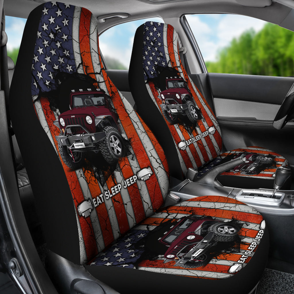 Eat Sleep Jeep Dark Red Car Seat Covers