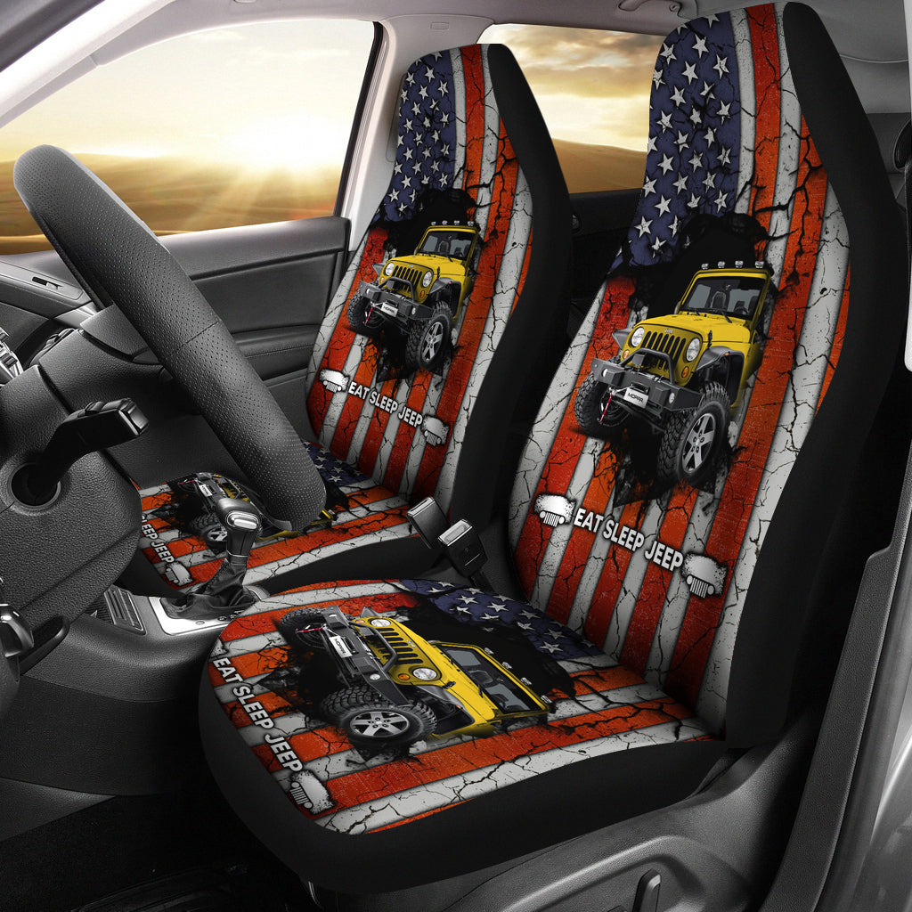 Eat Sleep Jeep Yellow Car Seat Covers