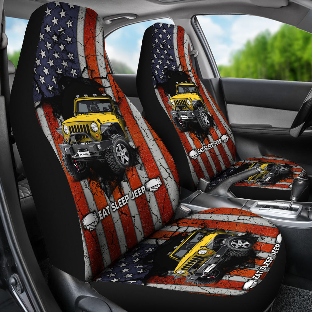 Eat Sleep Jeep Yellow Car Seat Covers