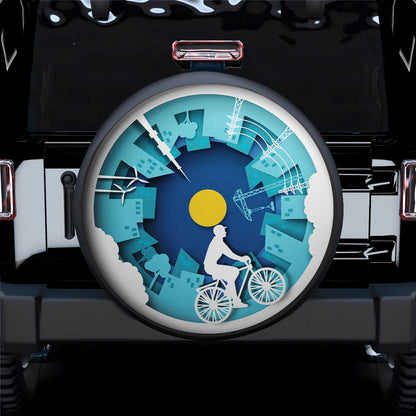 Eco Friendly Bike Cycling City With Buildings Style Car Spare Tire Cover
