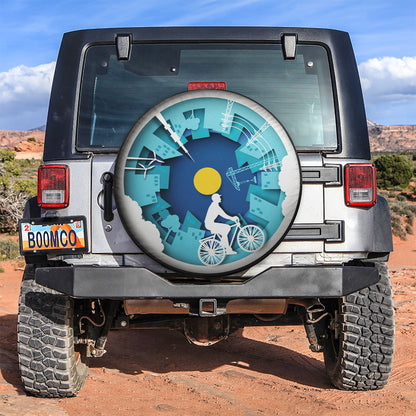 Eco Friendly Bike Cycling City With Buildings Style Car Spare Tire Cover