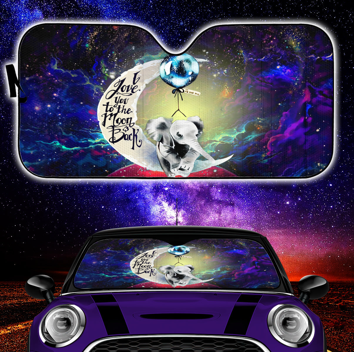 Elephant Love You To The Moon Galaxy Car Auto Sunshades