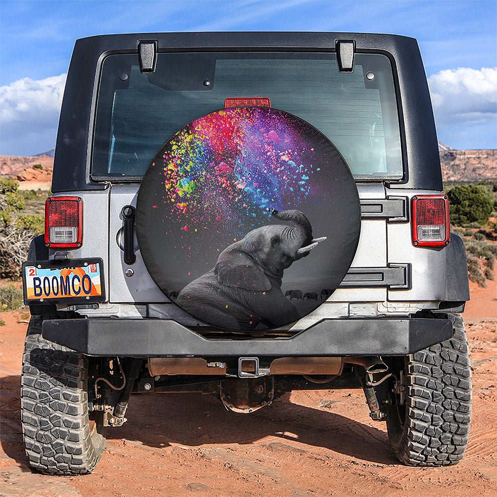 Elephant Water Color Jeep Car Spare Tire Cover