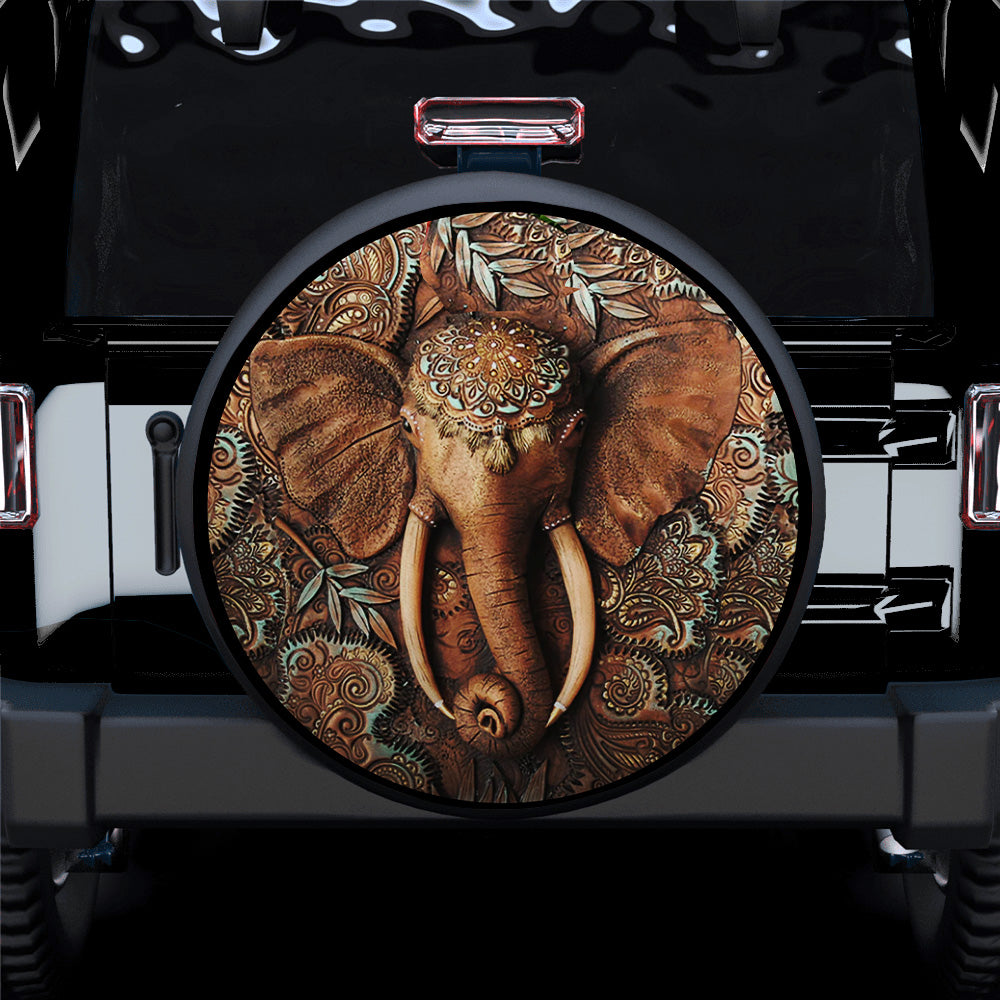 Elephant Wooden Style Car Spare Tire Cover