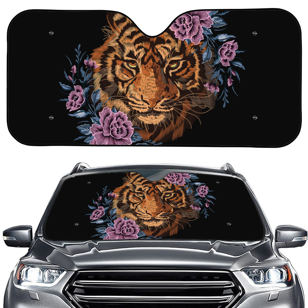 Embroidery Tiger And Flower Print Car Windshield Sun Shade