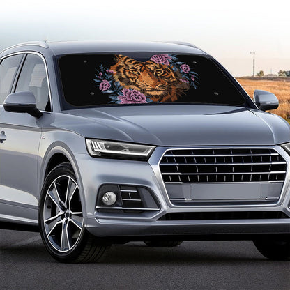 Embroidery Tiger And Flower Print Car Windshield Sun Shade