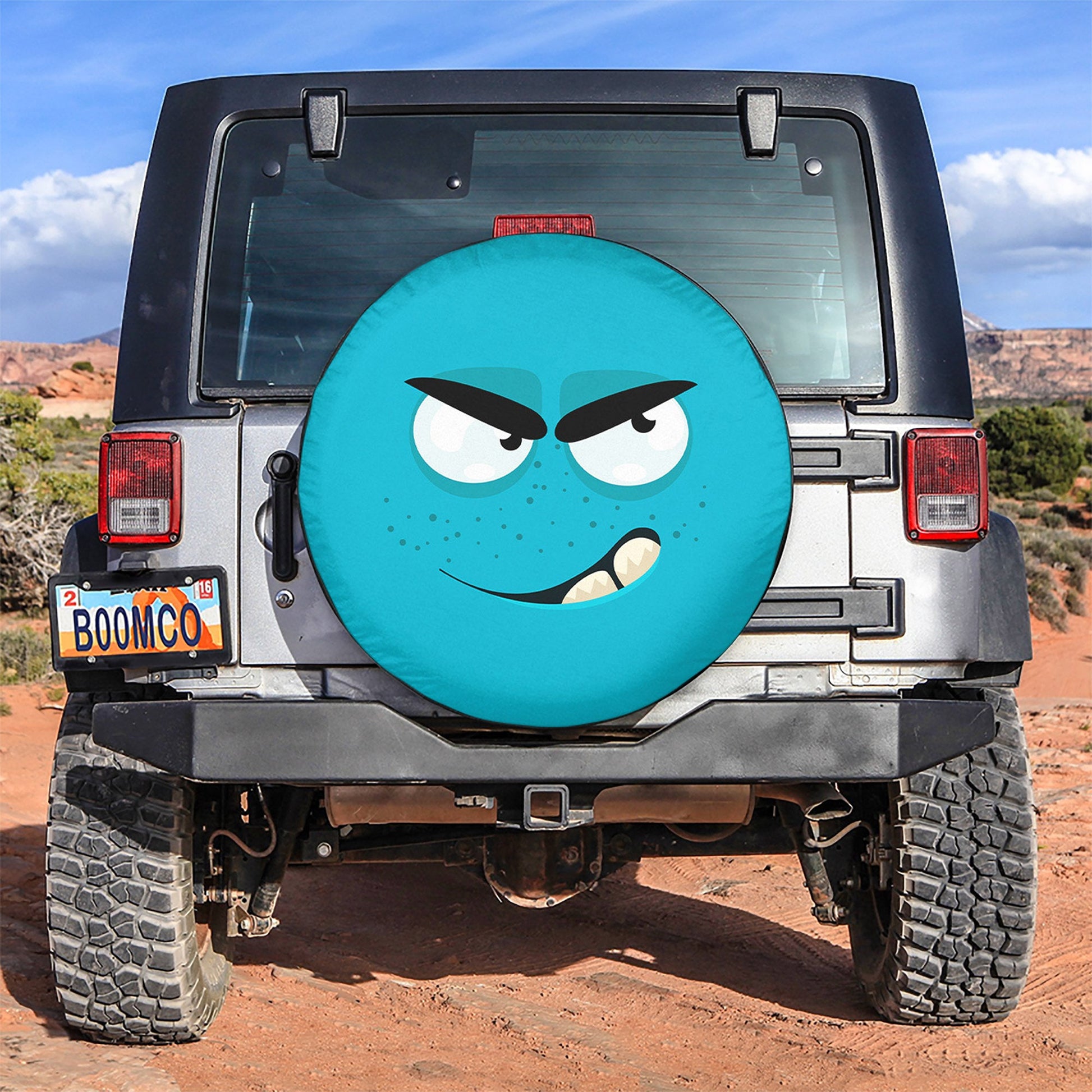 Emotion Angry Blue Face Spare Tire Cover