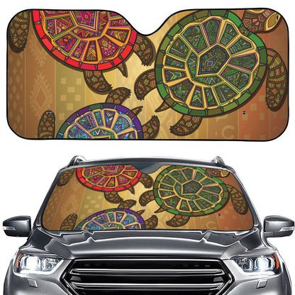 Ethnic Sea Turtles Print Car Windshield Sun Shade