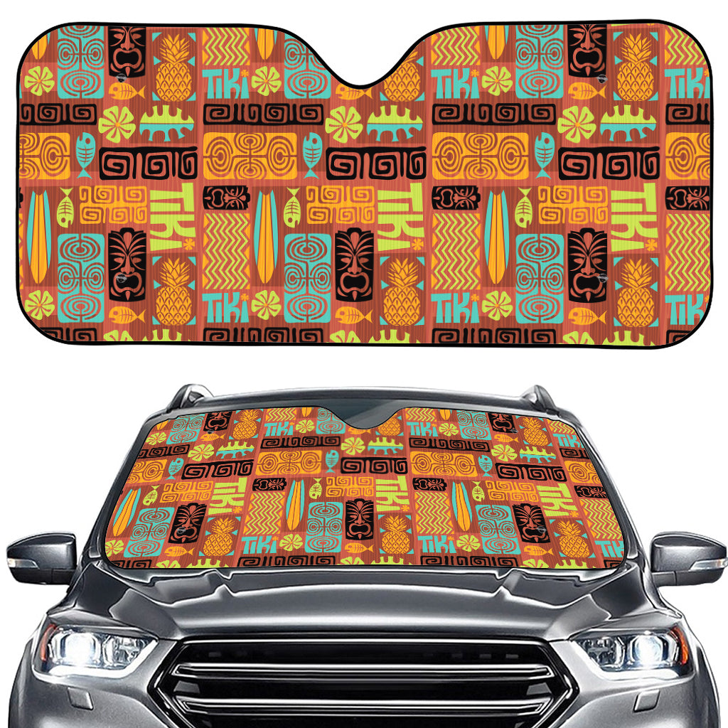 Ethnic Tiki Pattern Print Car Windshield Sun Shade
