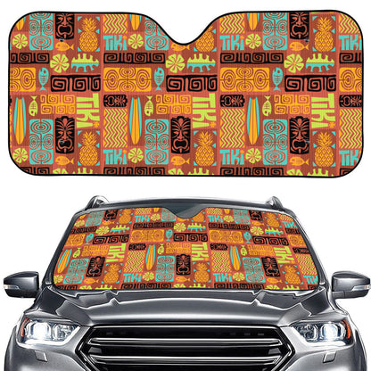 Ethnic Tiki Pattern Print Car Windshield Sun Shade