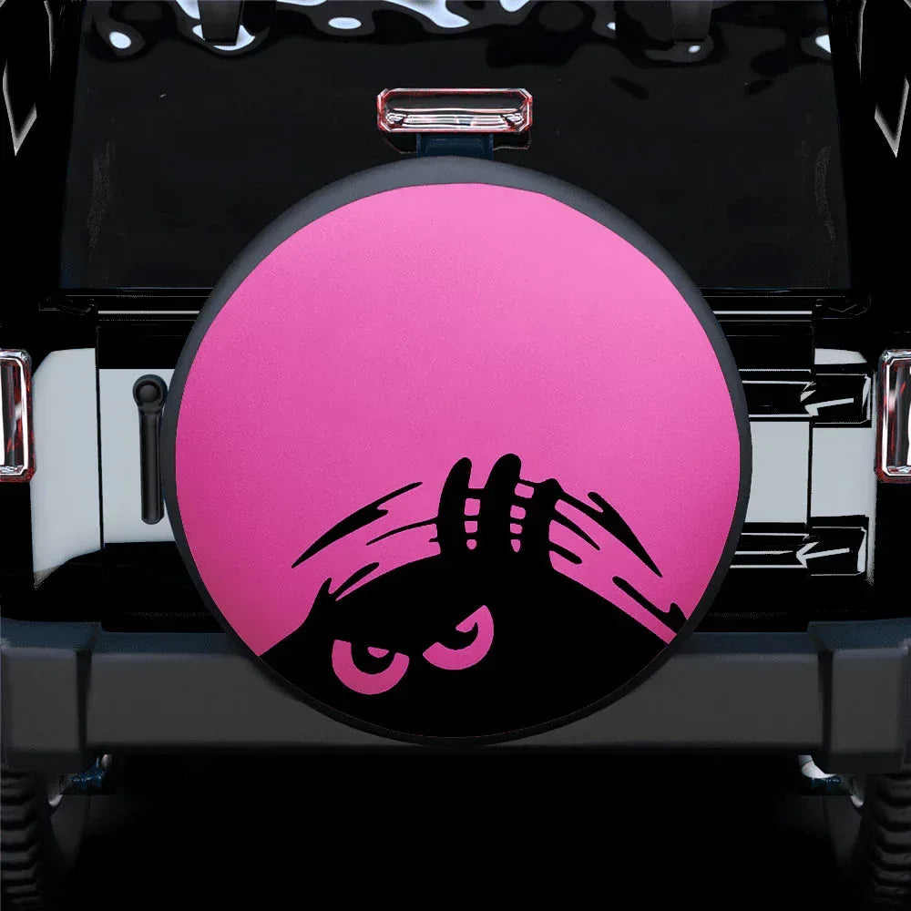 Evil Monster Peeping Peek A Boo Funny Pink Jeep Car Leather Spare Tire Cover - PersonalizedFury