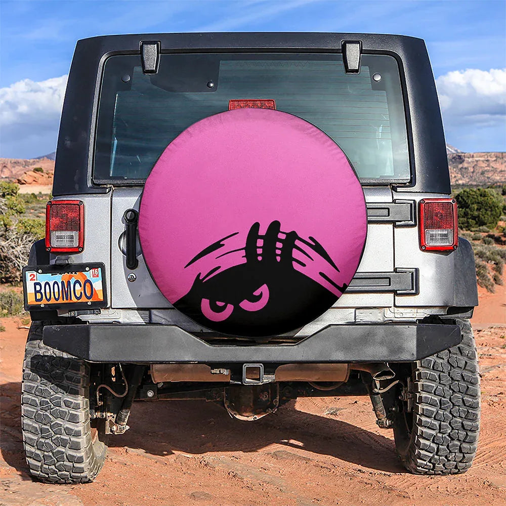 Evil Monster Peeping Peek A Boo Funny Pink Jeep Car Leather Spare Tire Cover - PersonalizedFury