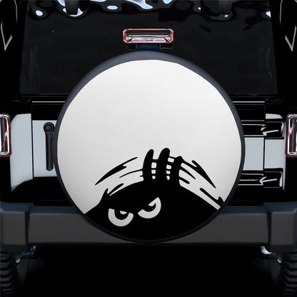 Evil Monster Peeping Peek A Boo Funny White Jeep Car Spare Tire Cover