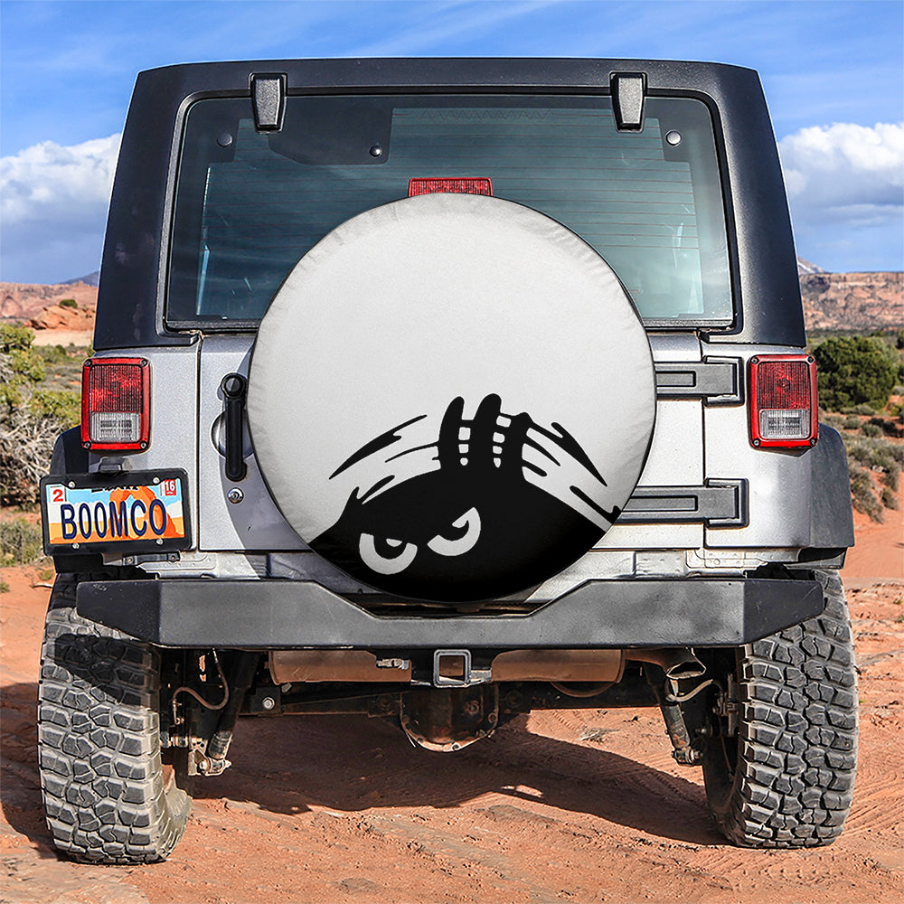 Evil Monster Peeping Peek A Boo Funny White Jeep Car Spare Tire Cover