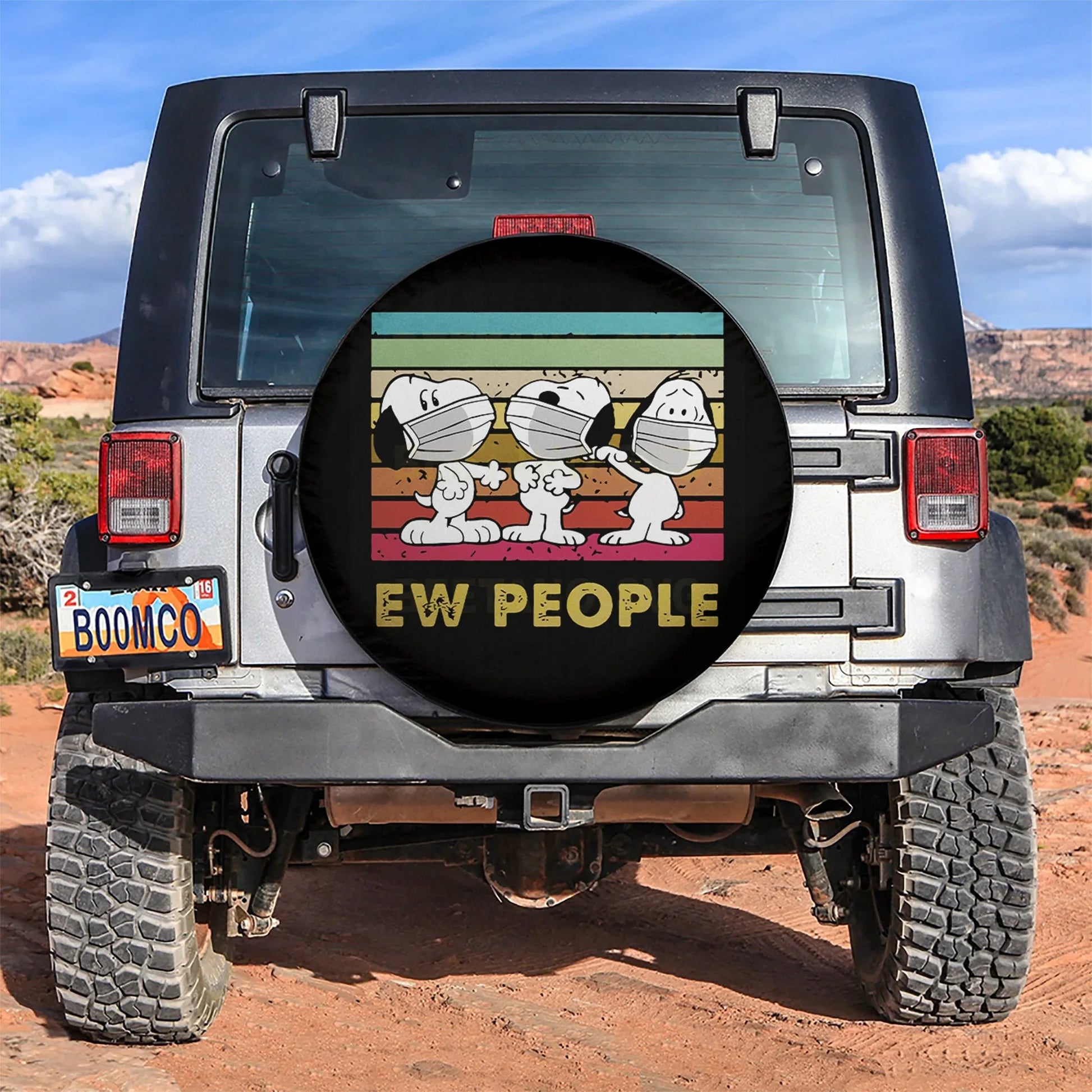 Ew People Snoopy Camping Car Leather Spare Tire Cover - PersonalizedFury